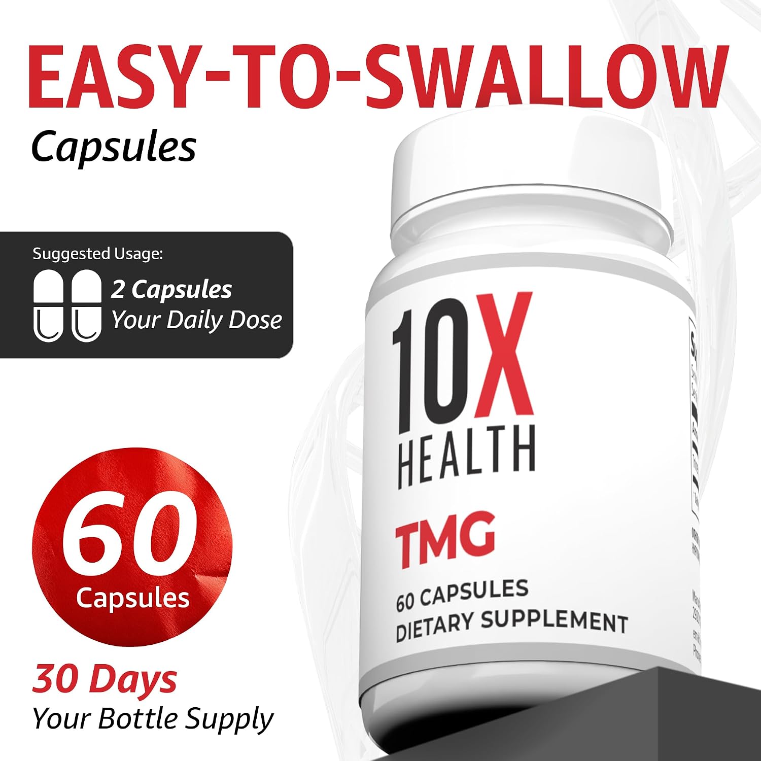10X Health TMG - Suplemento de Trimetilglicina para Hígado, Corazón y Energía - 60 Cápsulas