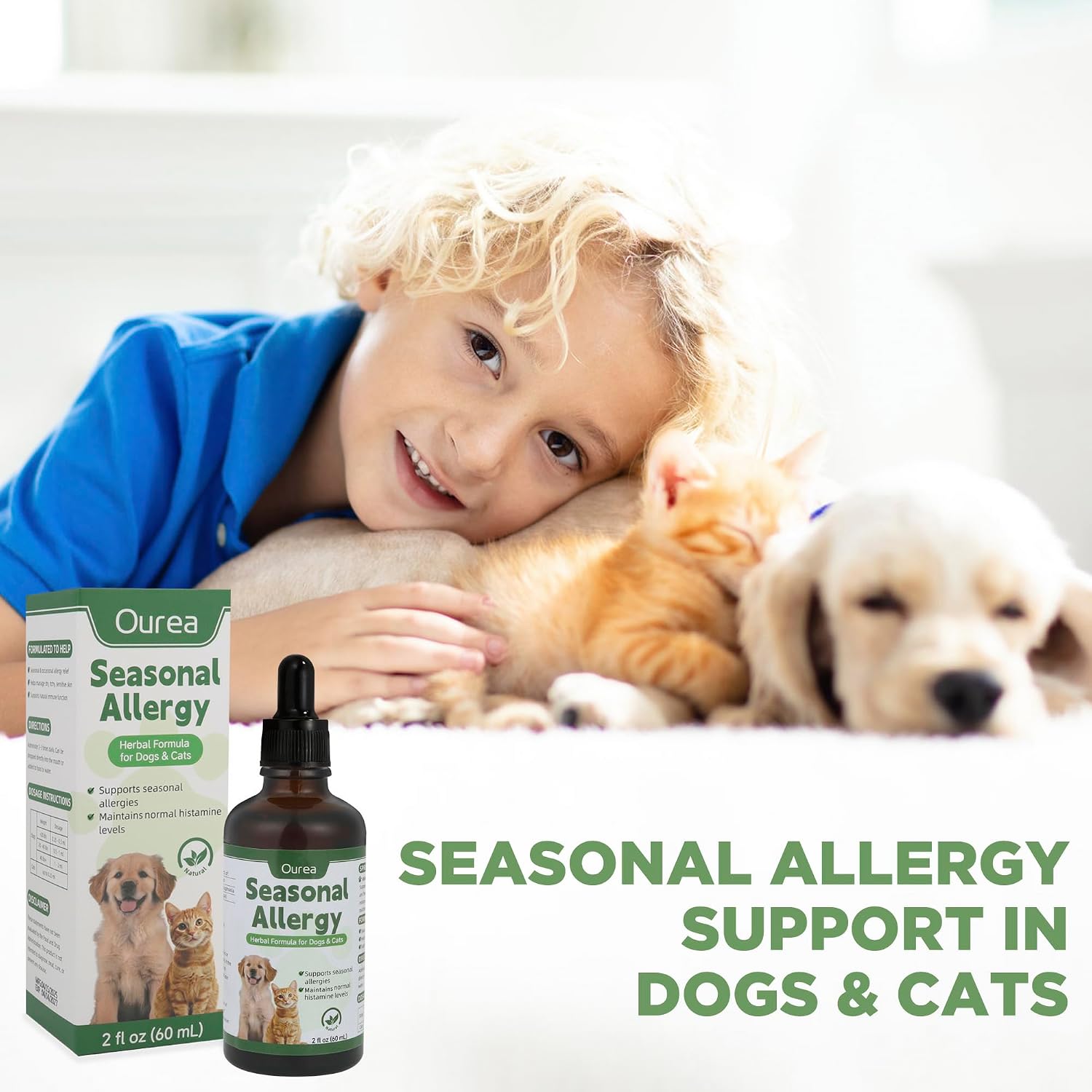 Alivio para Alergias Estacionales en Perros y Gatos - Fórmula Herbal Natural - Líquido de Rápida Absorción