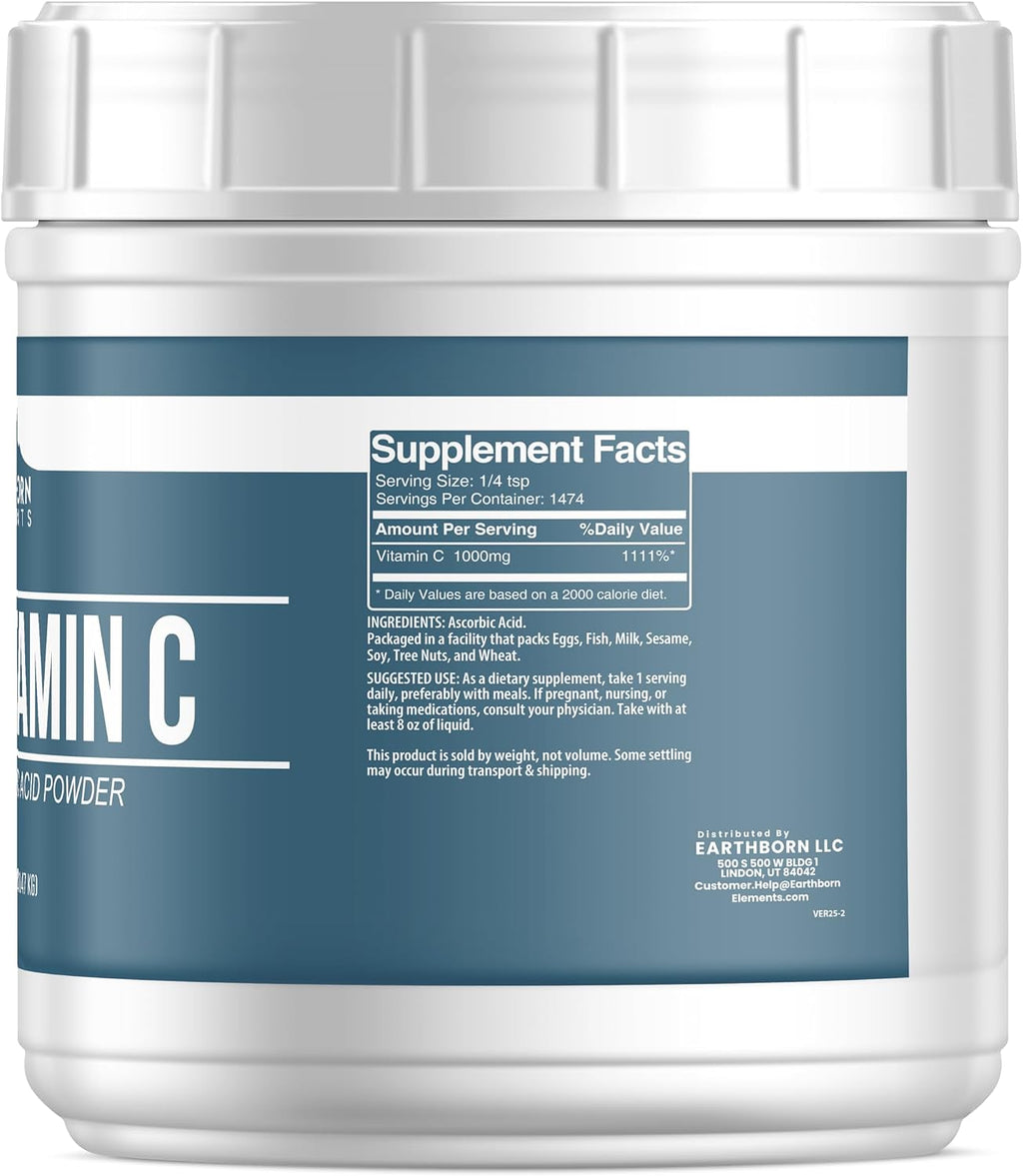 Earthborn Elements Vitamin C Powder 3.25 lb, Ascorbic Acid, Dietary Supplement