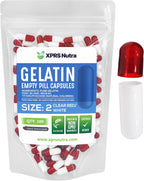 XPRS Nutra Cápsulas Vacías Tamaño 2 - 100 uds Cápsulas de Gelatina para Relleno DIY - Gelatina Bovina Pura (Rojo Transparente/Blanco)