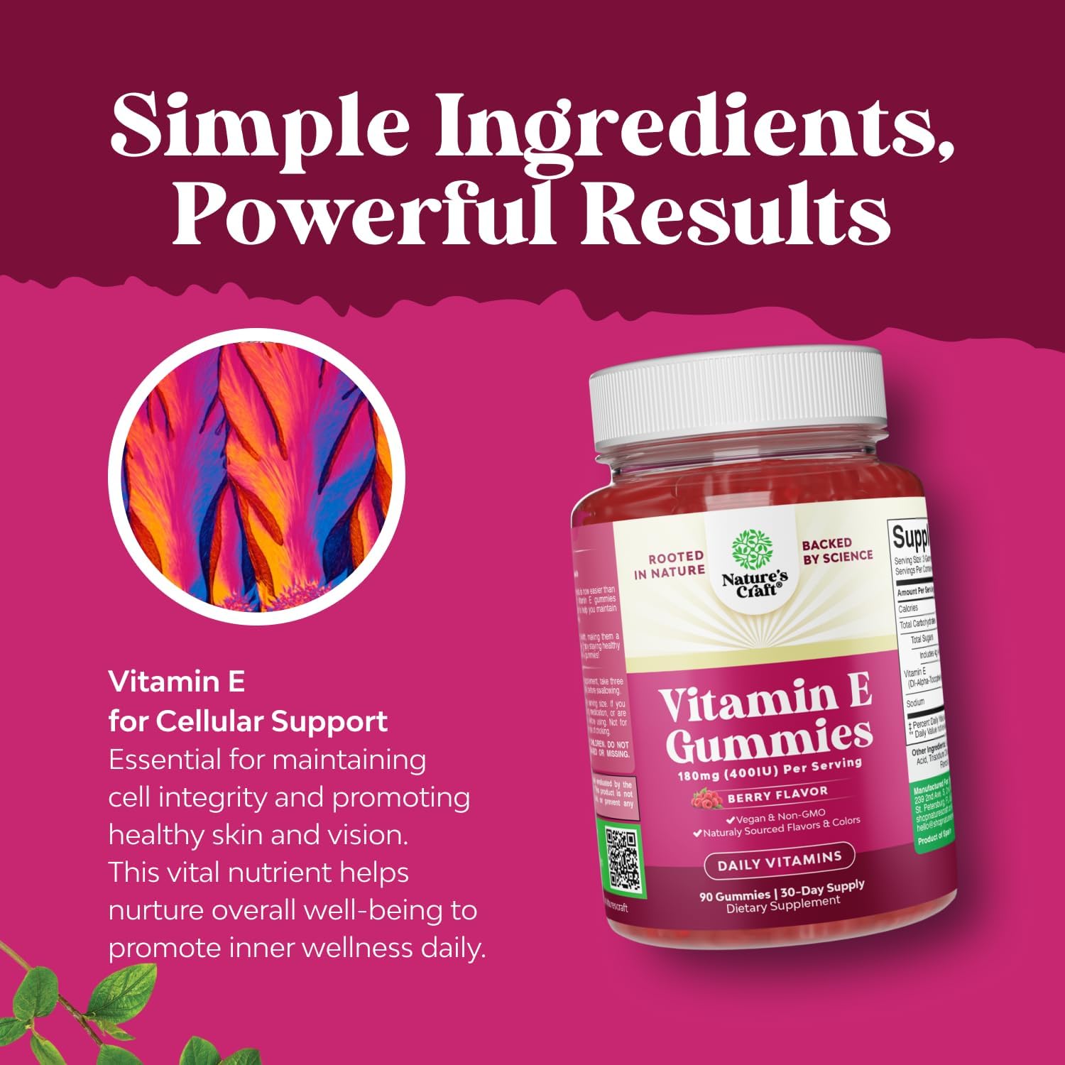 Natures Craft Gominolas de Vitamina E 400 UI - Suplemento para el Cuidado de la Piel, Apoyo Inmune y Protección Celular - 90 Gominolas