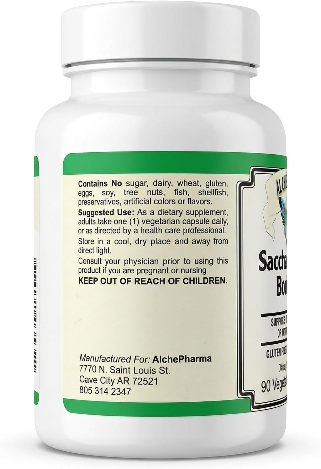 AlchePharma Saccharomyces Boulardii - Probiótico con 5B UFC y FOS Prebiótico