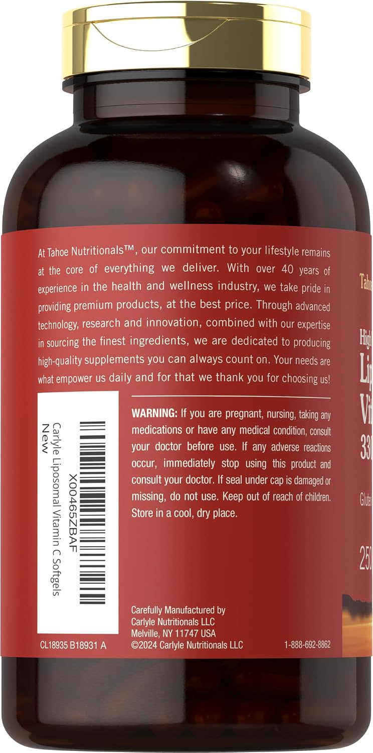Tahoe Nutritionals Complejo de Vitamina C Liposomal | 3300mg | 250 Cápsulas Blandas | Alta Potencia