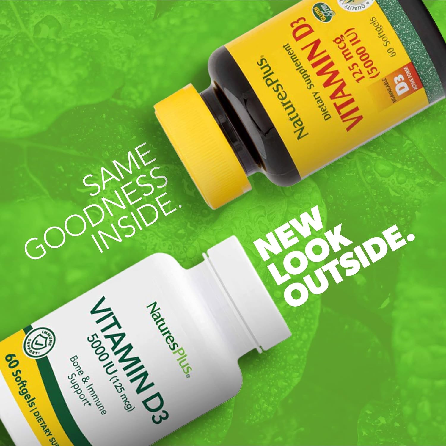 NaturesPlus Vitamina D3 5000 UI - 60 Cápsulas Blandas - Apoyo Óseo e Inmunitario