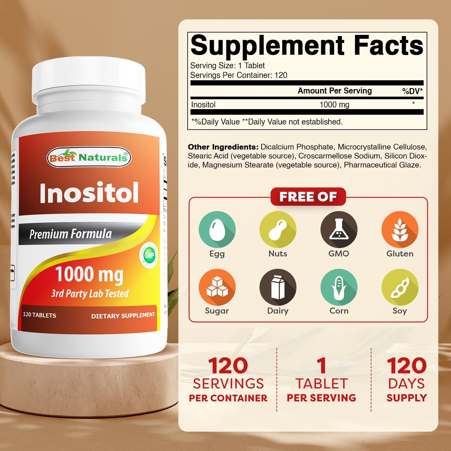 Best Naturals Inositol 1000 mg - 120 Comprimidos