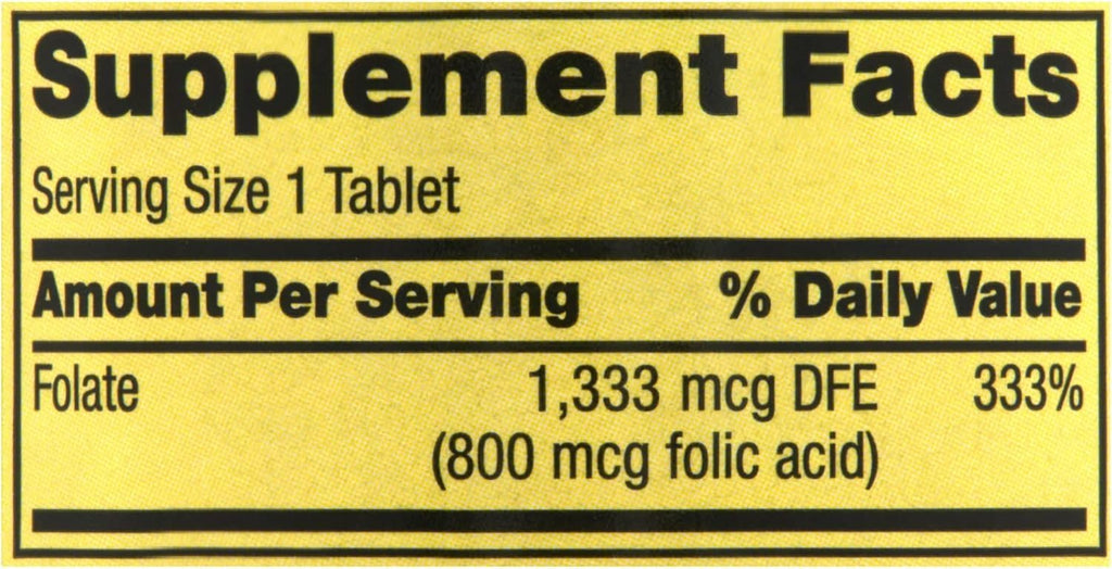 Spring Valley Folate Dietary Supplement, 1333 mcg DFE, 400 Comprimidos