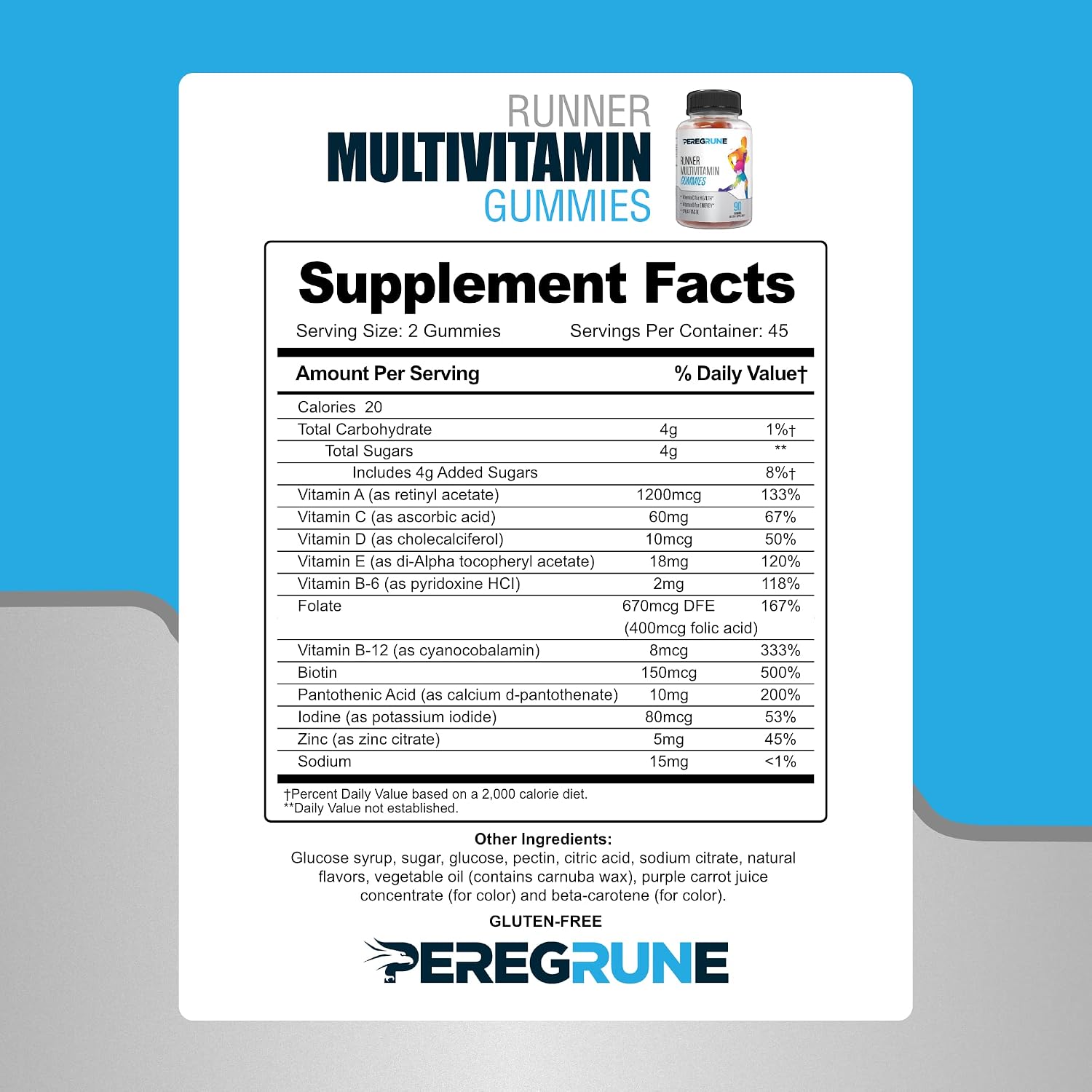 PEREGRUNE Runner Multivitamin Gummies - Gominolas Multivitamínicas para Corredores con Vitaminas A, C, D, E y Complejo B - 50% Menos Azúcar