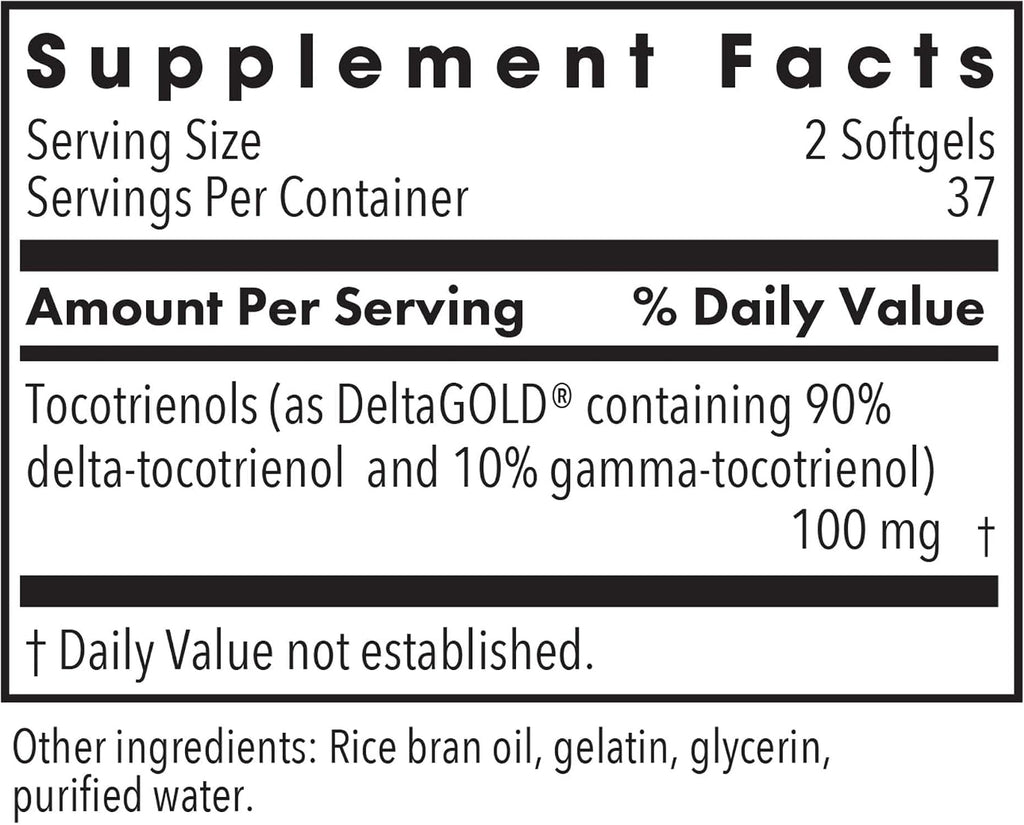 Allergy Research Group Delta-Fraction Tocotrienols - Suplemento de Vitamina E, 50 mg, Anato, Gamma, solo tocotrienoles, sin tocoferoles, hipoalergénico, 75 cápsulas blandas