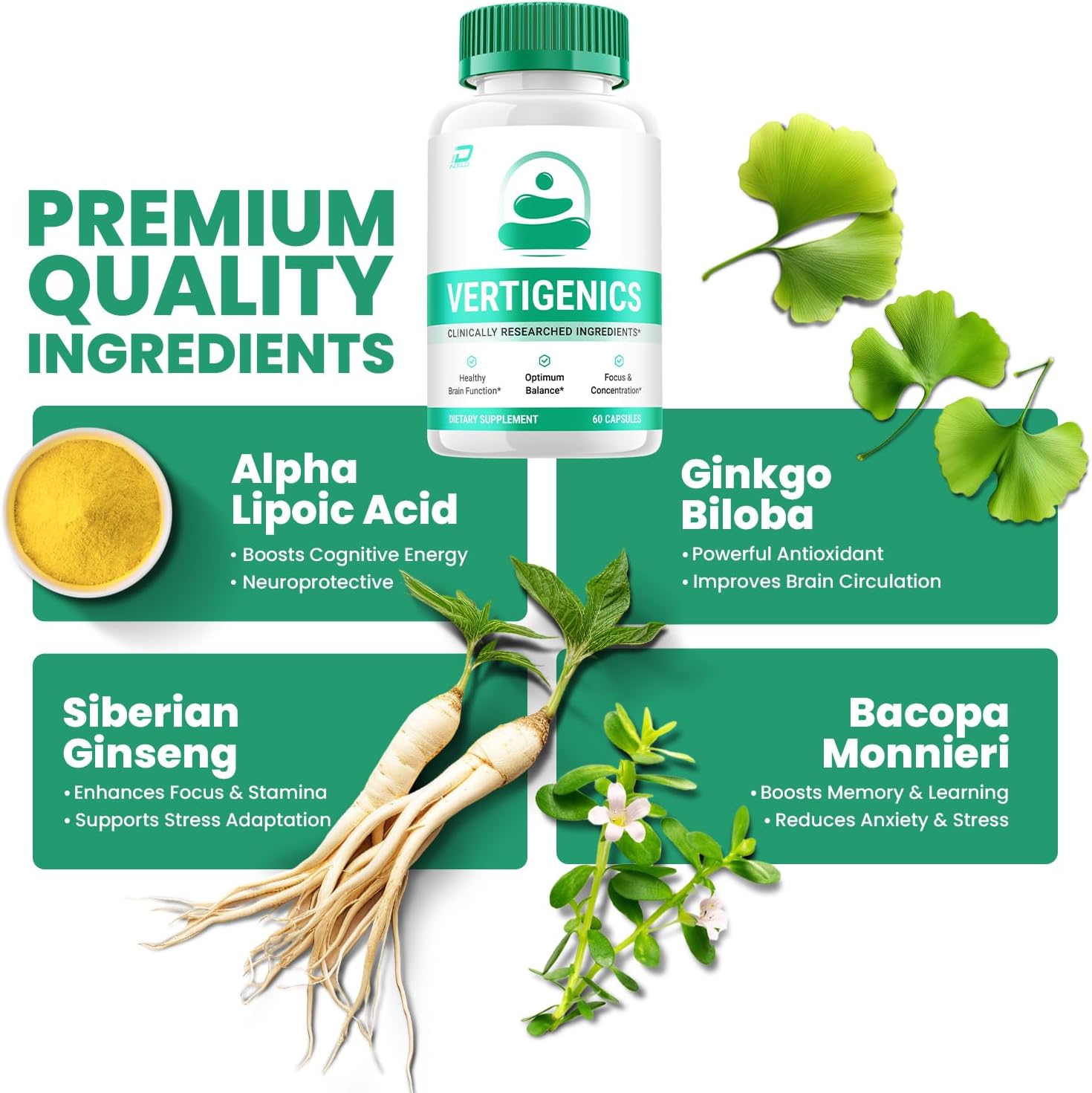 Vertigenics Suplemento Cerebral – Fórmula Natural Máxima Fuerza para Memoria y Concentración (5 Envases – 300 Cápsulas)