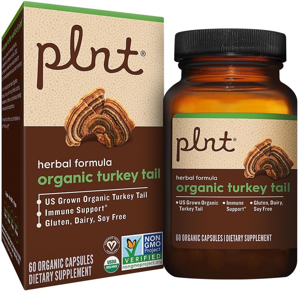 Plnt Organic Turkey Tail - Fórmula Herbal de Hongo para Apoyo Inmunitario (60 Cápsulas Orgánicas)