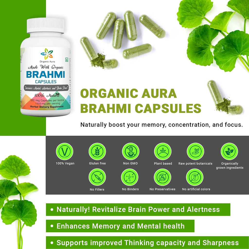 Organic Aura Cápsulas de Brahmi - 120 uds.