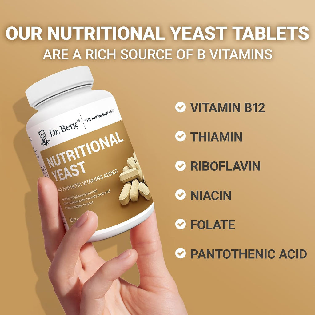 Dr. Berg Nutritionals Comprimidos de Levadura Nutricional con Vitamina B12 – Complejo B Completo – Sabor Vainilla Orgánica – 270 Comprimidos Veganos