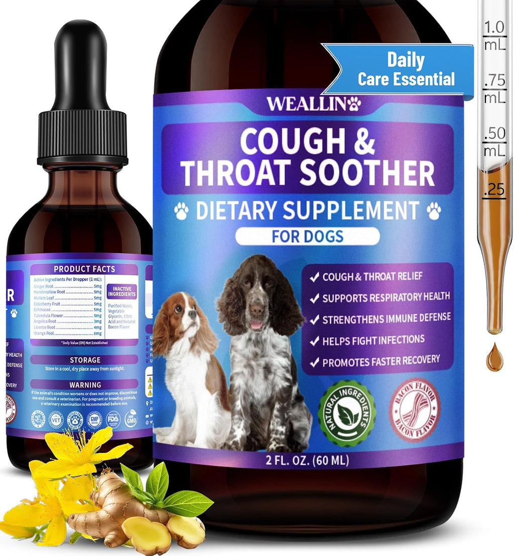 WEALLIN Dog Cough Treatment Support for Dogs - Gotas Herbales para la Tos en Perros, 60 ml