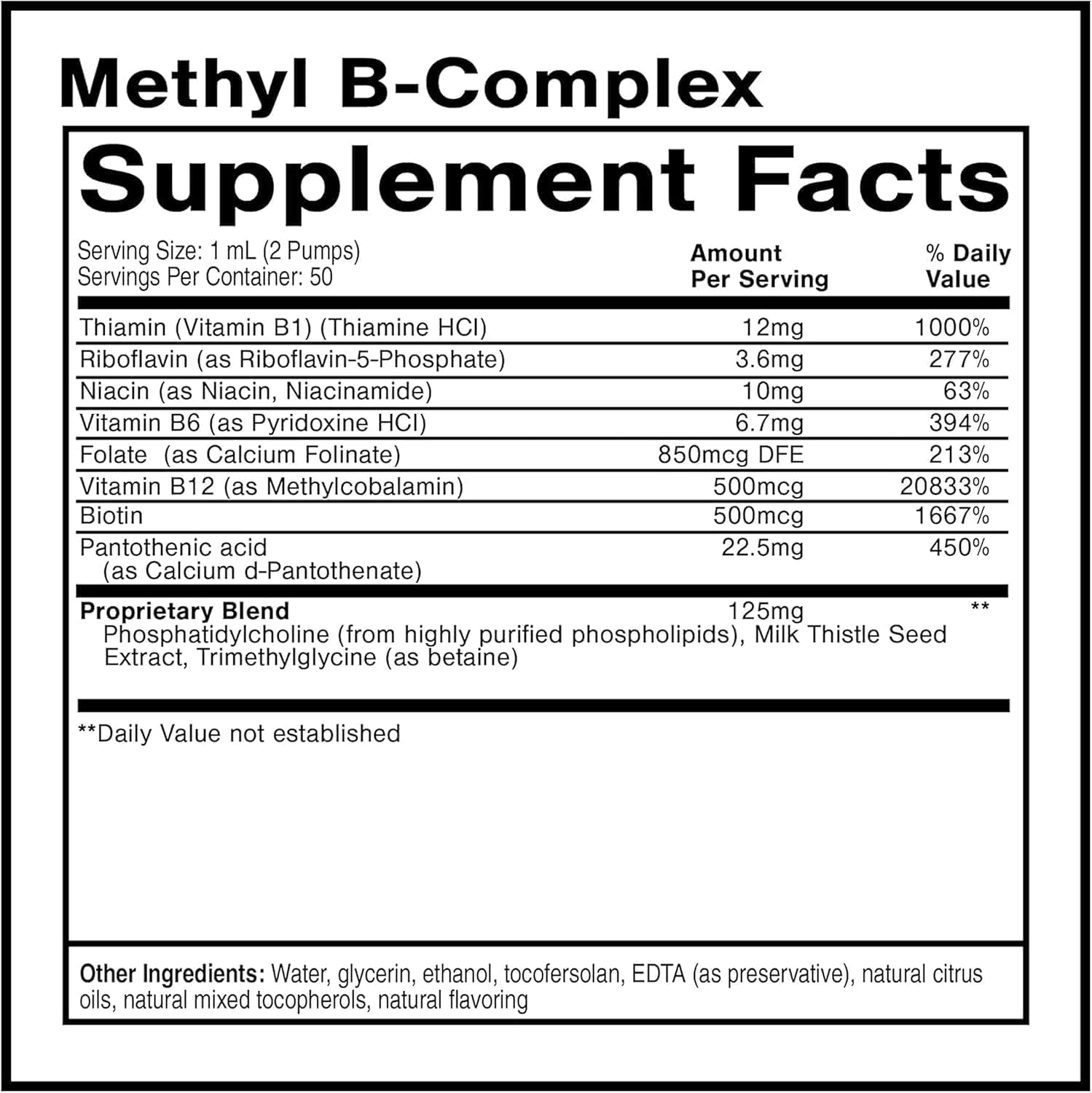 Quicksilver Scientific Methyl B Complex - Complejo B líquido con absorción liposomal superior de vitamina B12, folato, vitamina B6, riboflavina, biotina, ácido pantoténico, vitamina B1, niacina (50 ml)