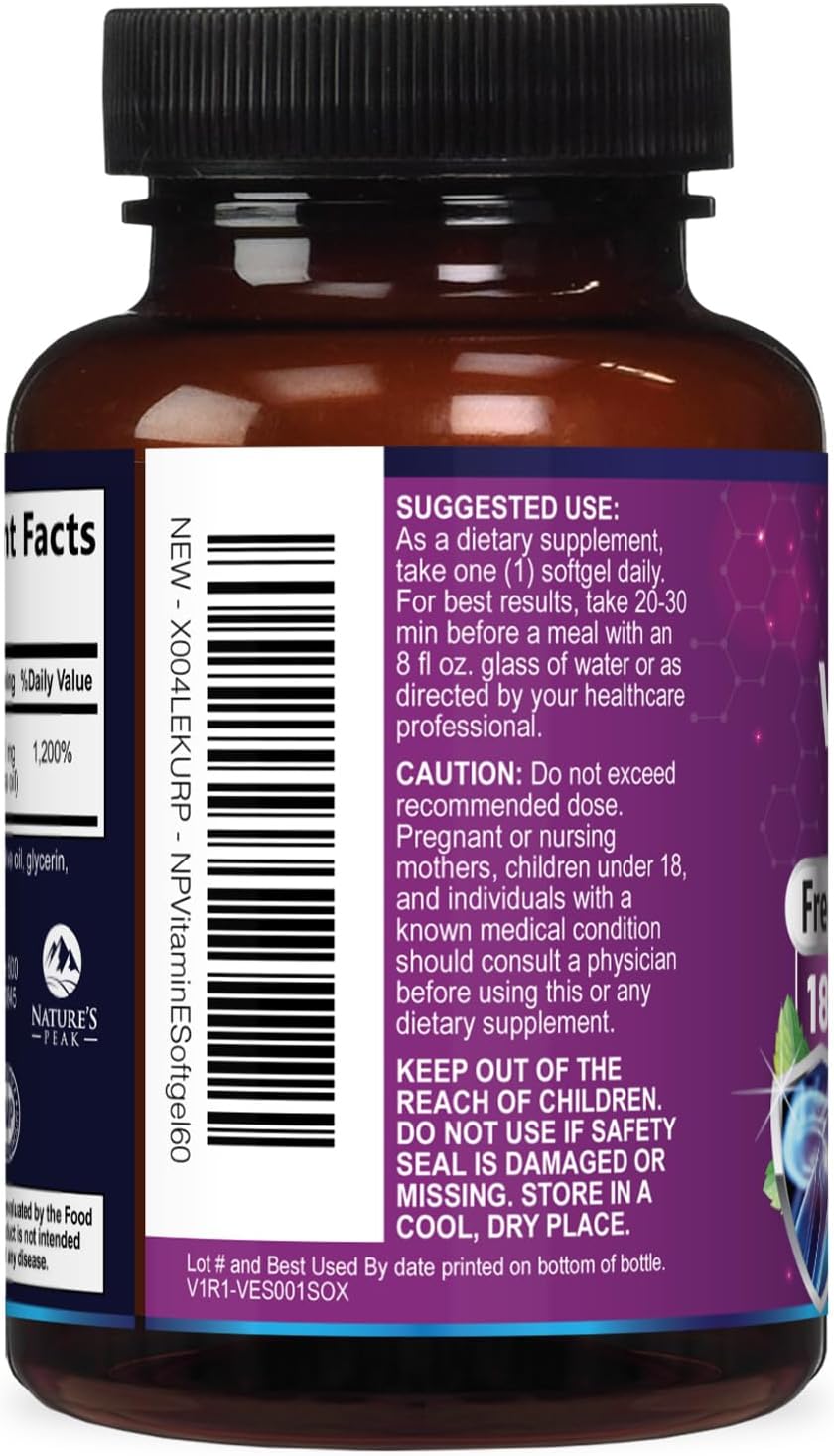 Nature's Peak Vitamina E 180 mg - 60 Softgels - Apoyo Antioxidante e Inmunitario