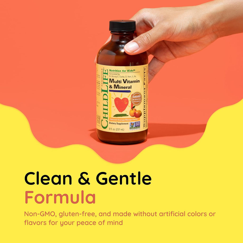 ChildLife Essentials Kids Multivitamin & Mineral - Vitaminas para Niños, Suplemento Multivitamínico Líquido para Bebés y Niños Pequeños - Sabor Natural Naranja y Mango, 237 ml (Pack de 3)