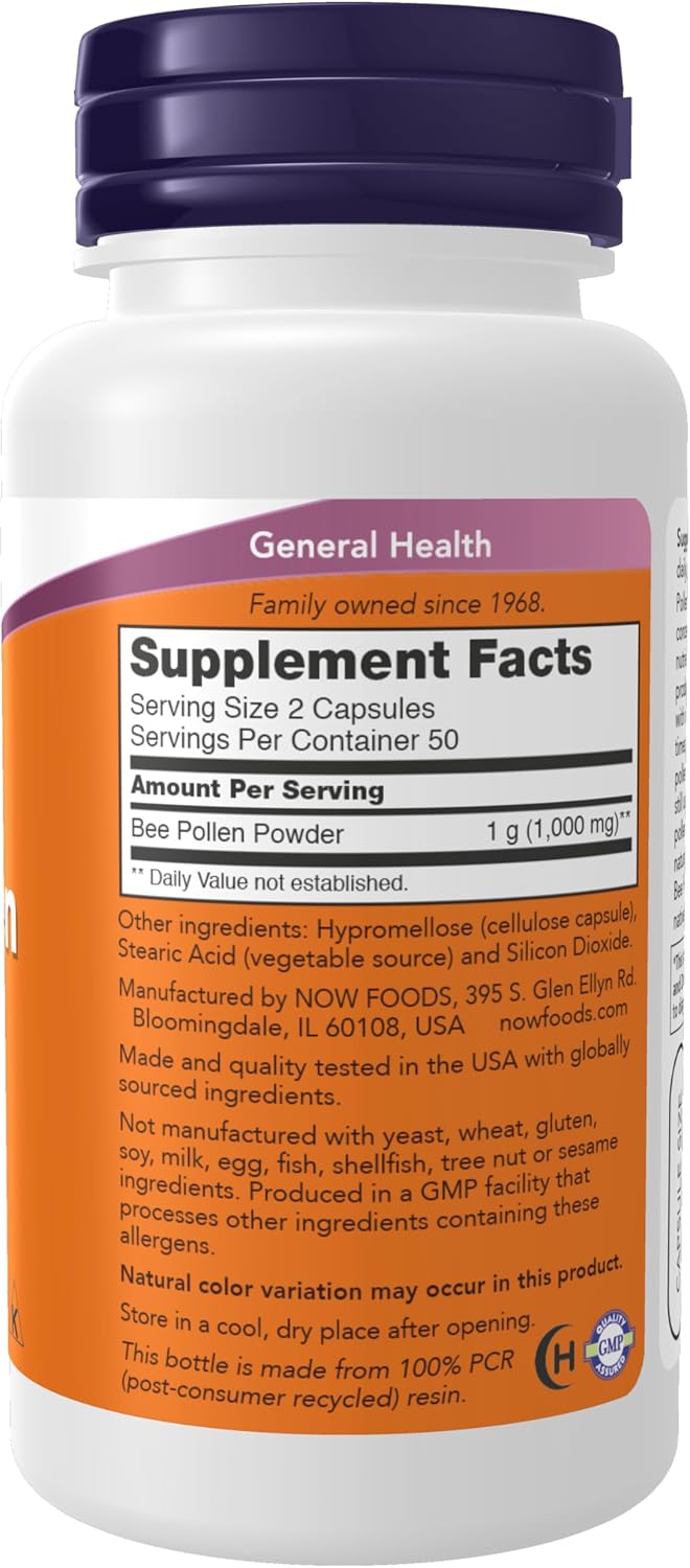 NOW Foods Crd Polen de Abeja, 100 Cápsulas de 500 mg