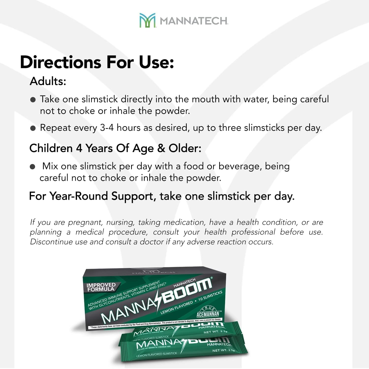 Mannatech MannaBOOM - Suplemento de Apoyo Inmunológico Avanzado con Vitamina C, Zinc y Gliconutrientes, 10 Sobres