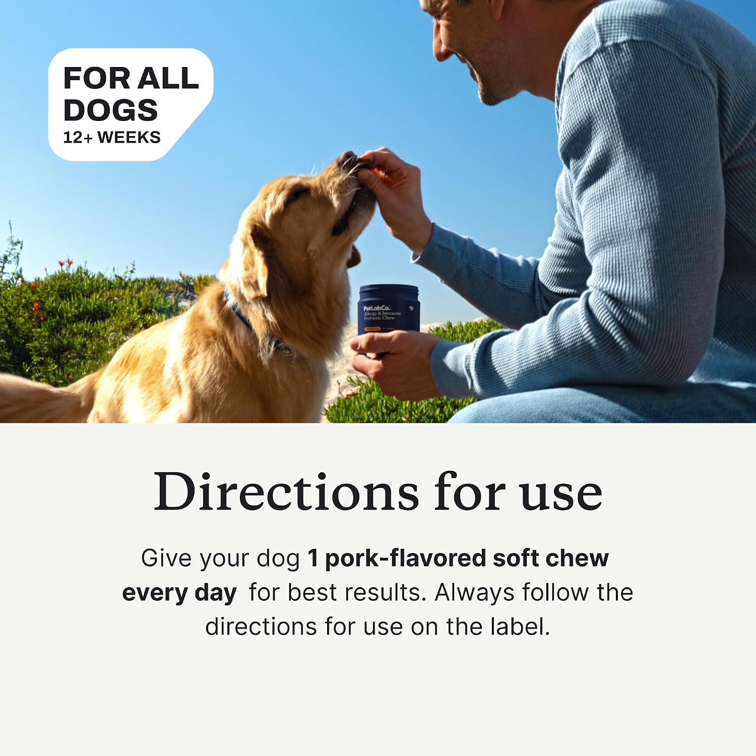 PetLab Co. Probióticos Diarios para Alergias e Inmunidad para Perros Grandes - 30 Masticables