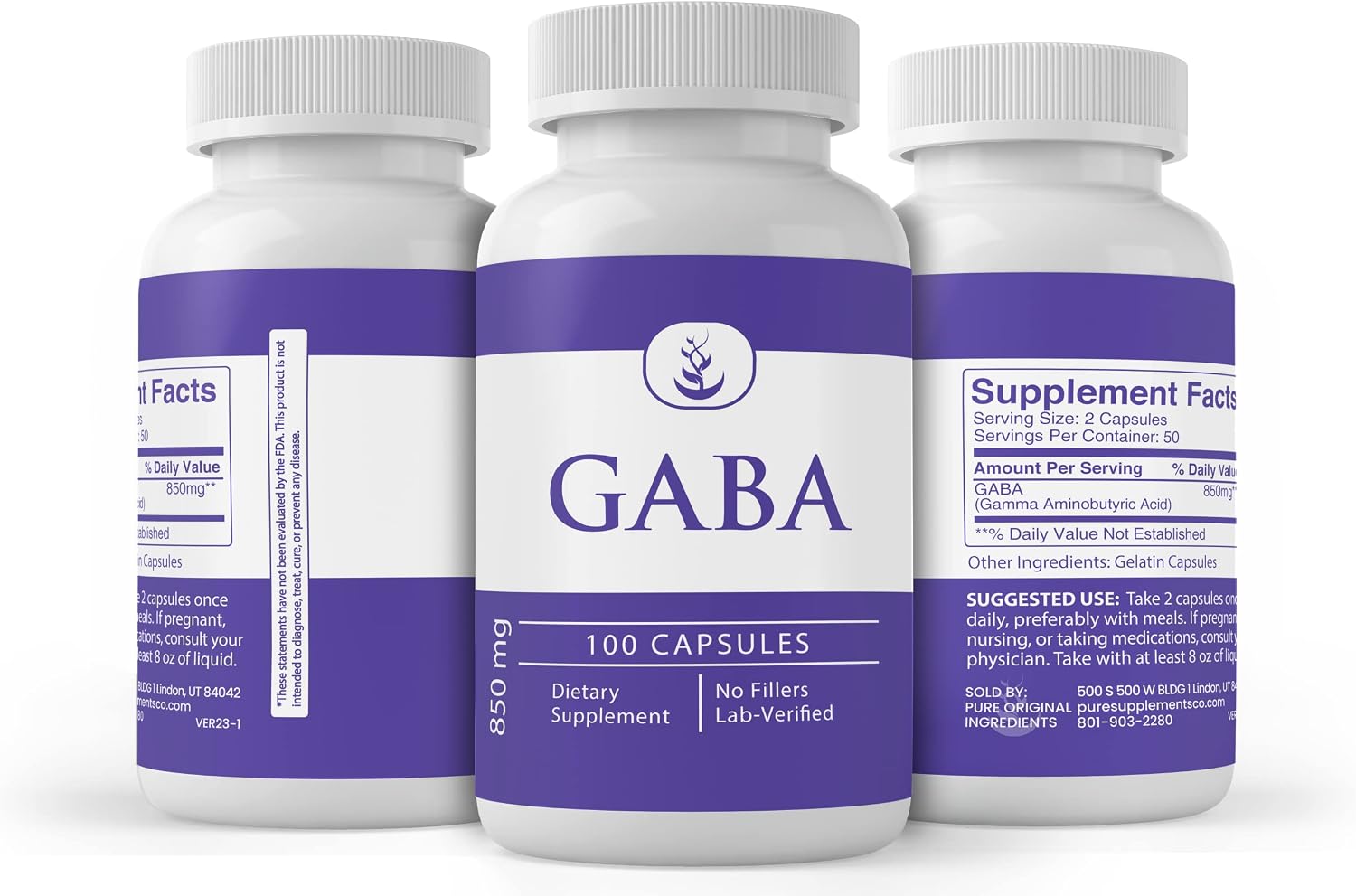 Pure Original Ingredients GABA, 100 Cápsulas - Suplemento Puro