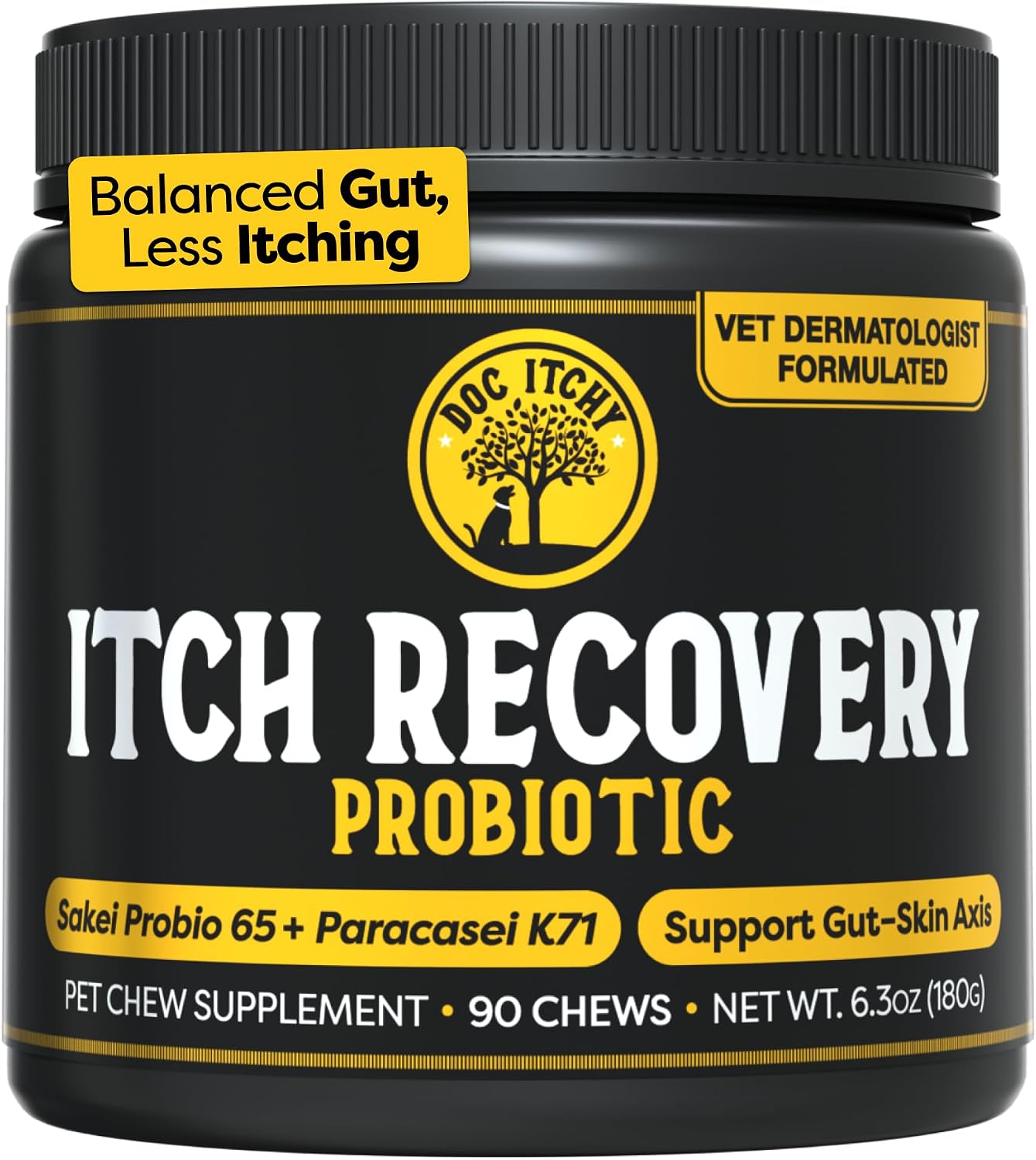 Doc Itchy: Golosinas probióticas Itch Recovery para perros - L. Sakei y L. Paracasei - 90 unidades