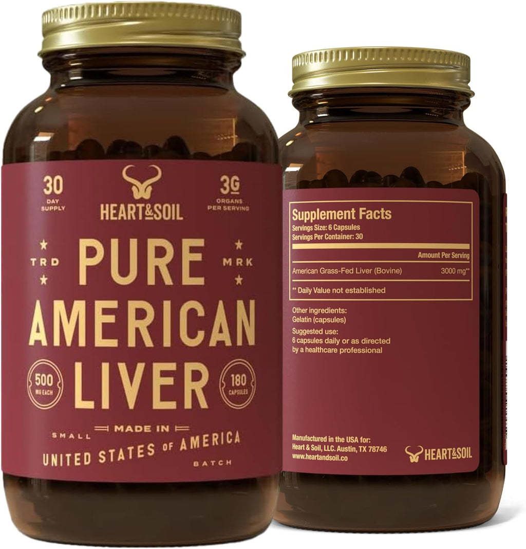 HEART & SOIL – Órganos de Res 100% Alimentados con Pasto – 3000mg – 180 Cápsulas
