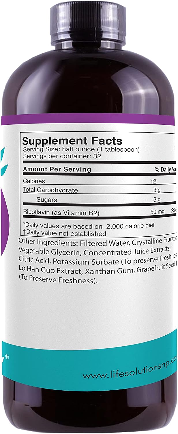 Life Solutions Vitamina B2 - Suplemento Líquido de Riboflavina 50 mg - 473 ml