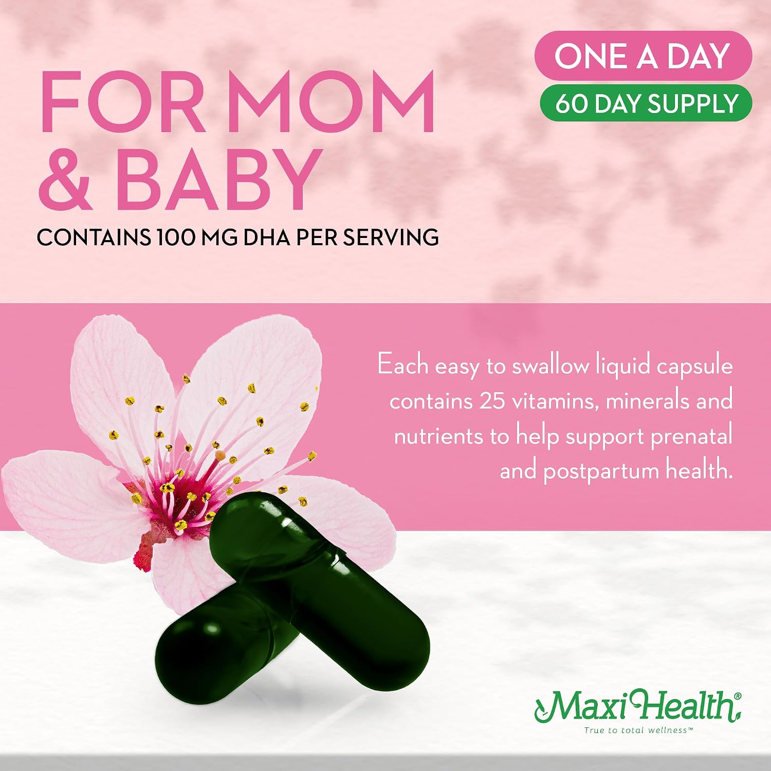Maxi Health Methyl Prenatal DHA - Vitaminas Prenatales con DHA y Ácido Fólico - 60 Cápsulas Blandas