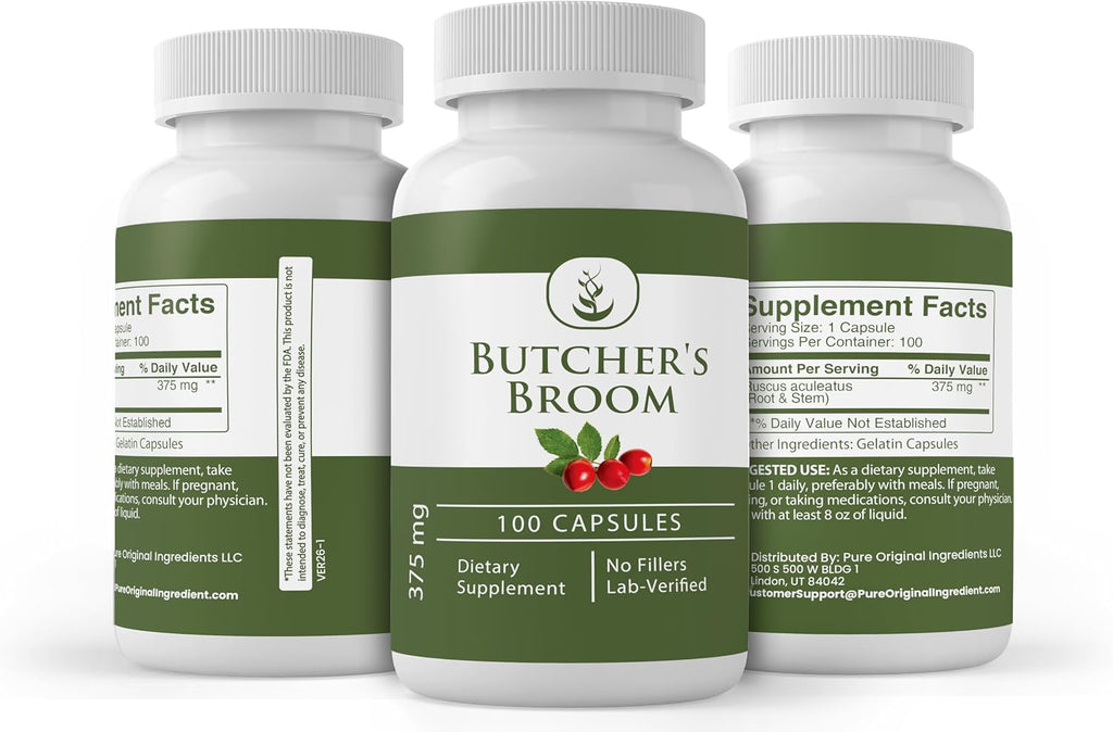 Pure Original Ingredients Escoba de Carnicero, 100 Cápsulas, Siempre Puro, Sin Aditivos ni Rellenos, Verificado en Laboratorio