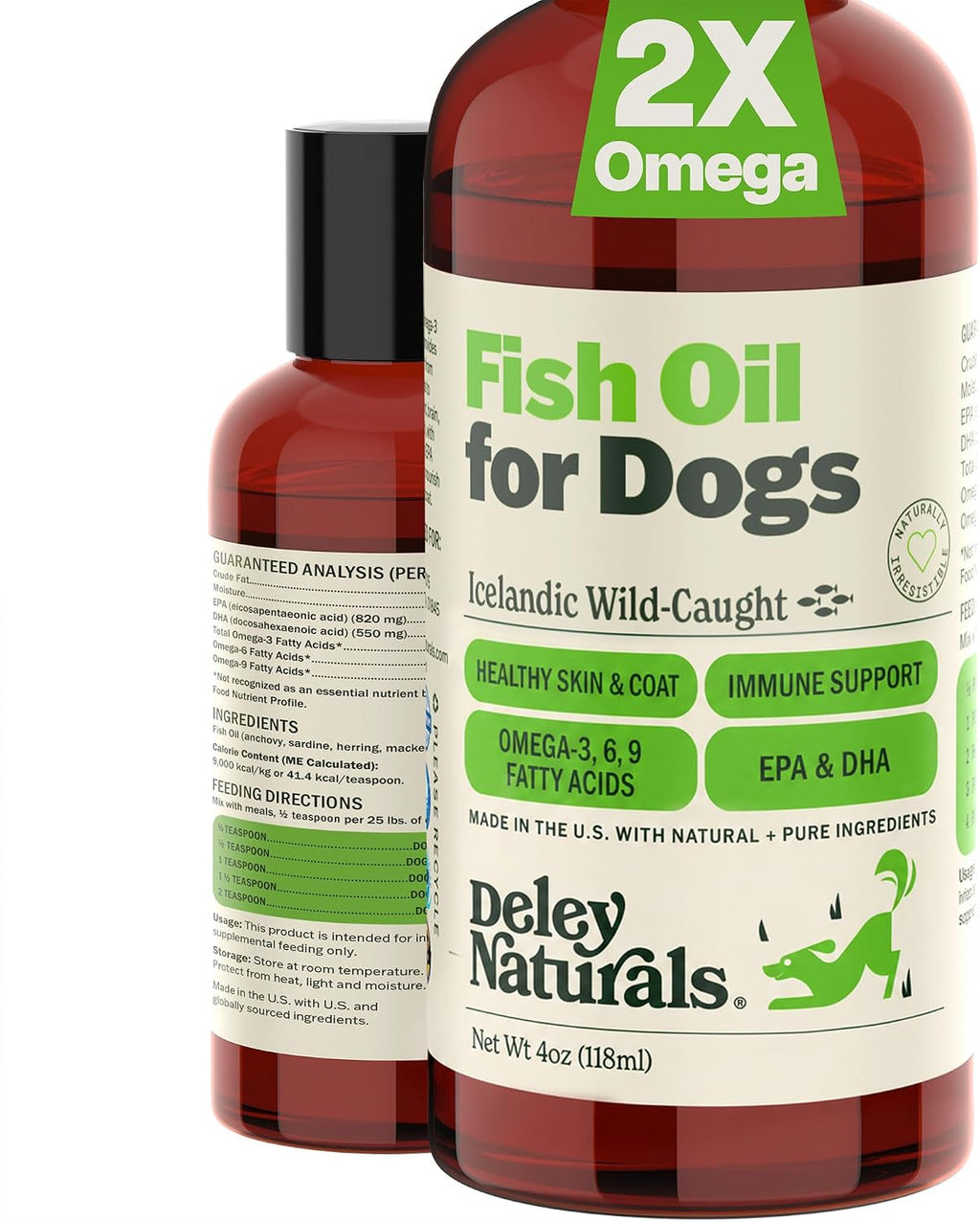 Deley Naturals Aceite de Pescado para Perros - Omega 3 6 9 para Piel, Articulaciones y Salud Cerebral - 118 ml