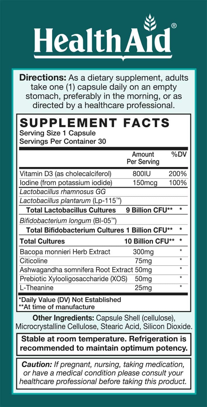 FocusProbio for Adults: Gut-Brain Support Probiotic with Bacopa, Citicoline, L-Theanine & Ashwagandha