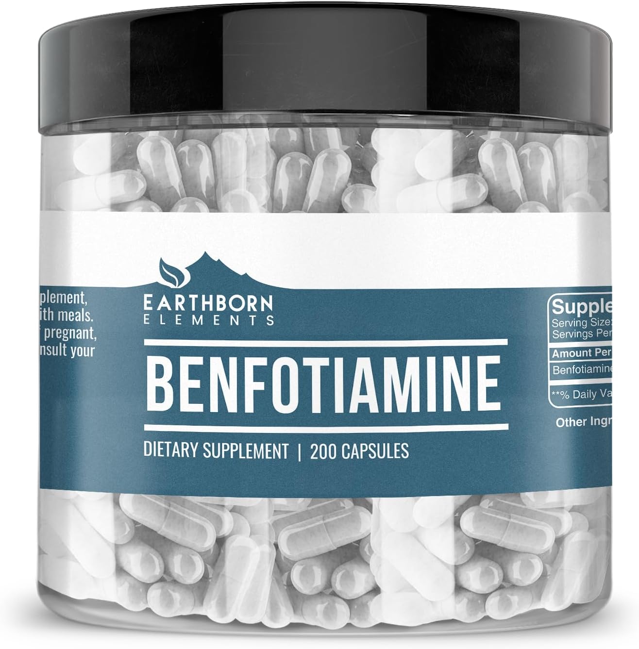 Earthborn Elements Benfotiamina 200 Cápsulas, Pura y Sin Diluir, Sin Aditivos