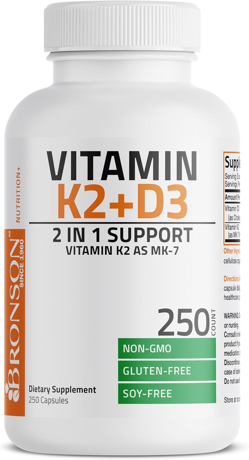 Bronson Complejo de Vitamina D3 y K2 (MK-7) 5000 UI / 90 mcg, 250 Cápsulas