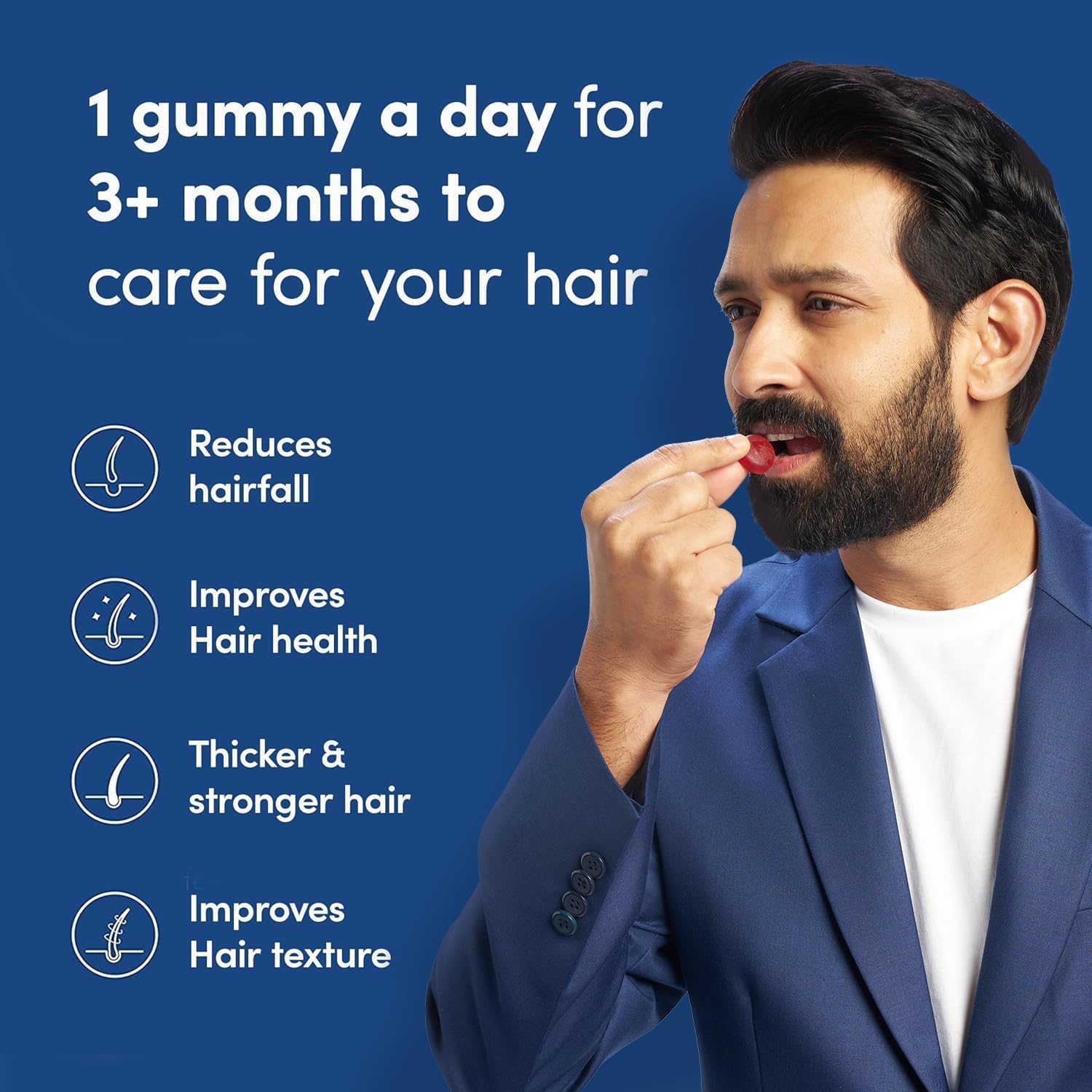 Man Matters Gomitas de Biotina para el Cabello para Hombres | Sabor Fresa | Con Vitamina A, C, E y Zinc | 100% Vegetariano | Pack 60 Días