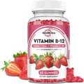 Vitamin B12 Gummies 5000 mcg con Hierro, Vitamina C, D3 y Folato - Complemento Alimenticio en Gominolas Sabor Fresa