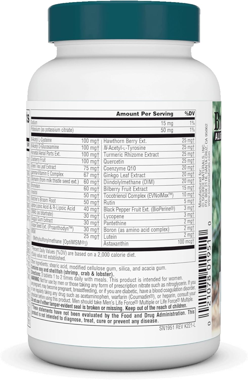 Source Naturals Women's Life Force Multiple sin Hierro - 45 Comprimidos