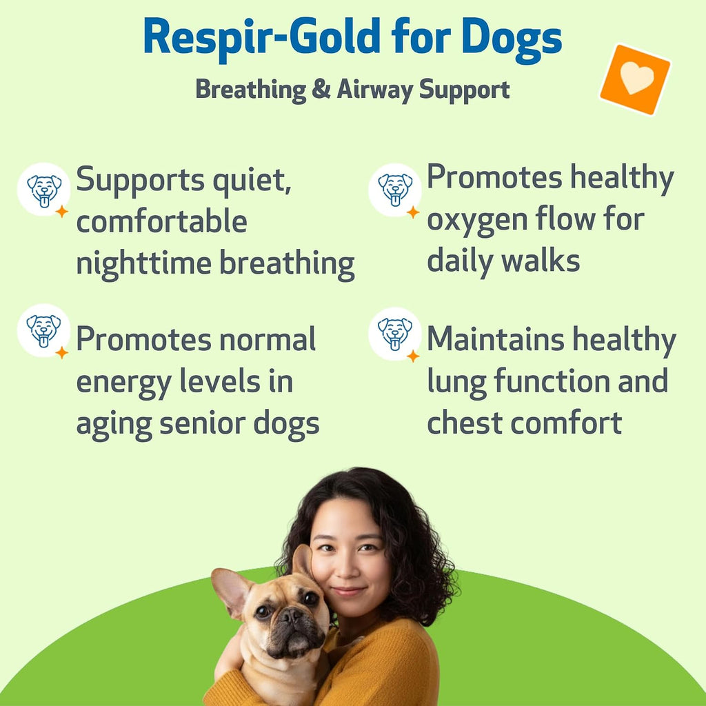 Pet Wellbeing Respir-Gold para Perros - Suplemento Líquido para el Sistema Respiratorio y Pulmonar con Comino Negro y Boswellia, Sabor a Bacon Natural, 118 ml