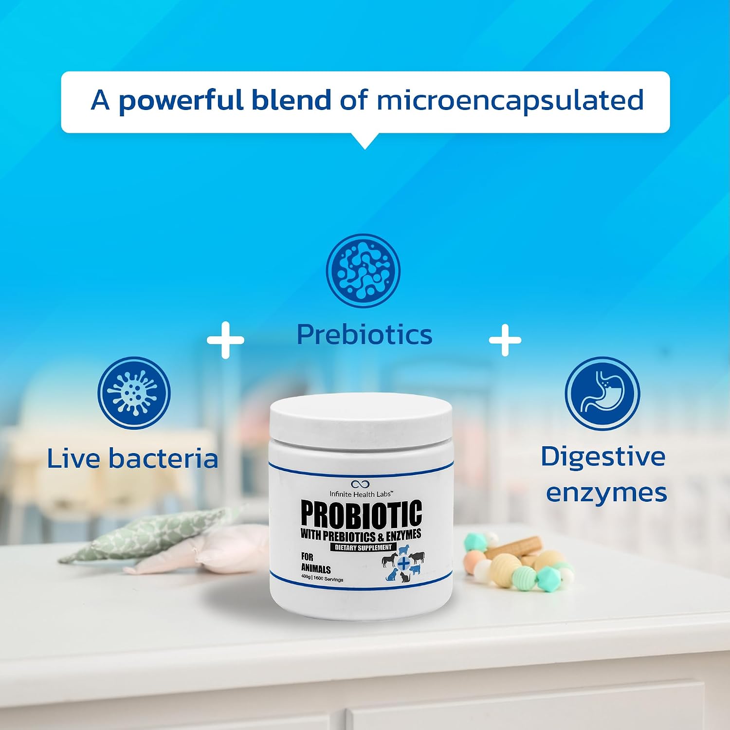Probióticos para Perros y Gatos - Polvo Prebiótico y de Enzimas Formulado por Veterinarios para la Salud Digestiva, Intestinal e Inmunitaria - 1600 Dosis (400 g)