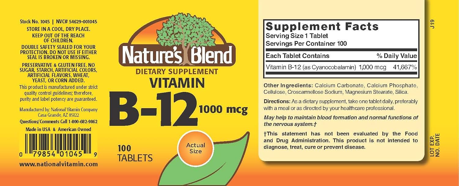 Nature's Blend Vitamina B12 1000 mcg, 100 Comprimidos