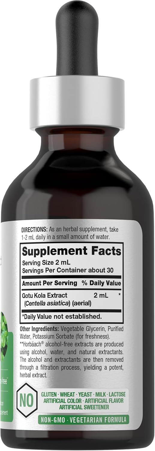 Horbäach Extracto de Gotu Kola - 60 ml - Sin Alcohol - Suplemento Líquido Concentrado - Vegetariano, No-GMO, Sin Gluten