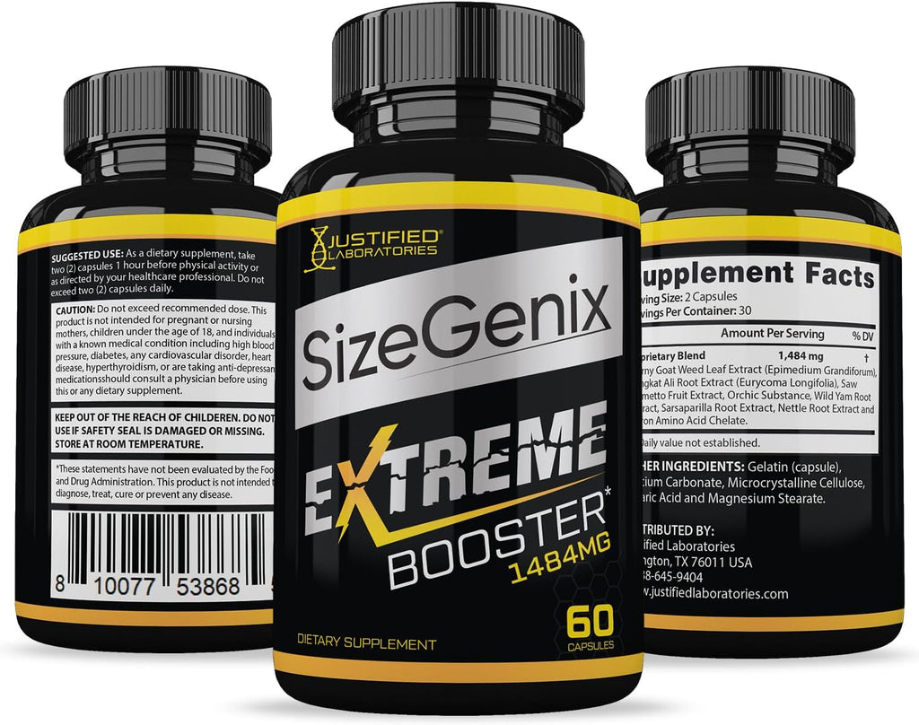 Justified Laboratories (Pack de 3) Sizegenix Complemento para la Salud Masculina 1484mg 180 Cápsulas