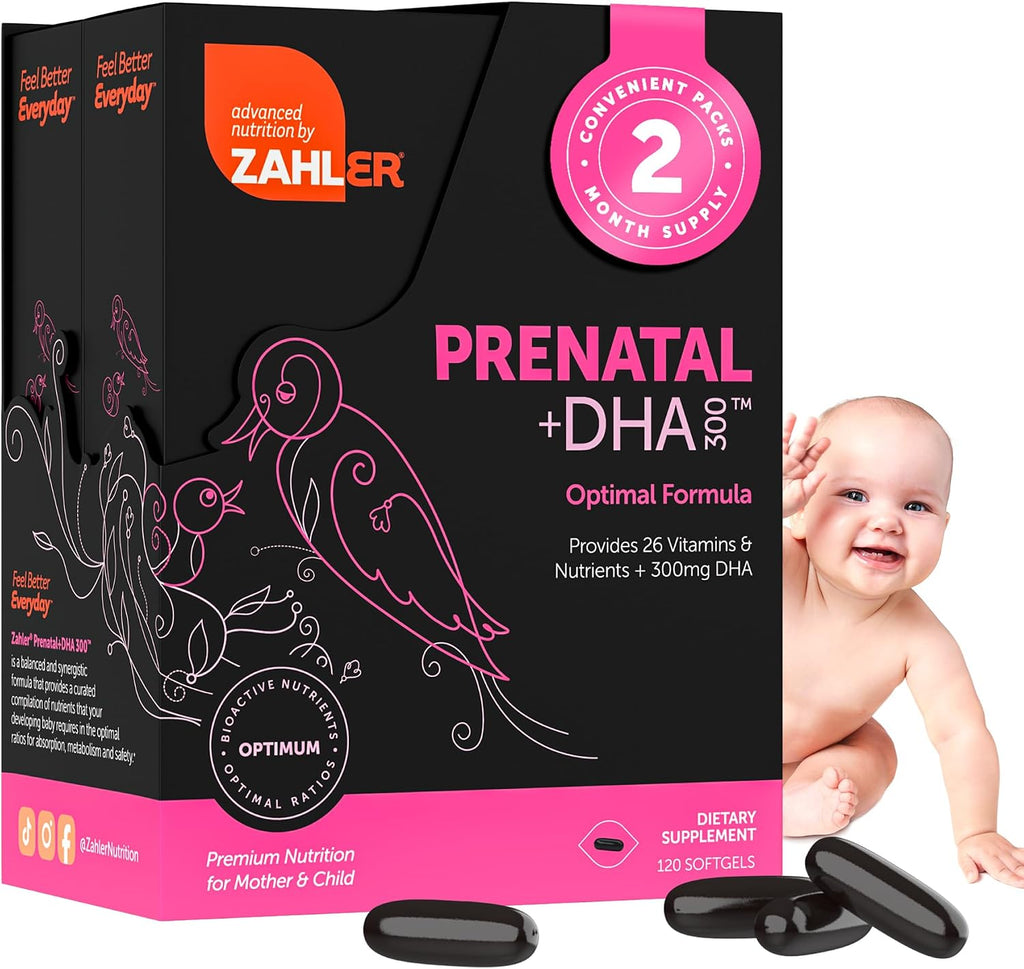 Zahler Prenatal +DHA 300 - Prenatal Vitamins with Methylated Folate and DHA - 180 Softgels