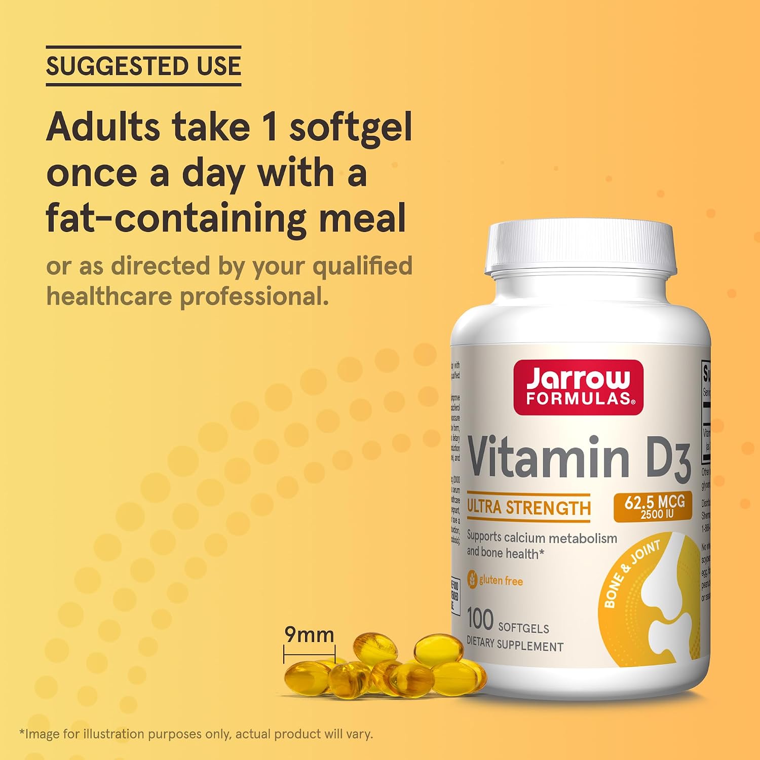 Jarrow Formulas Vitamina D3 62.5 mcg (2,500 UI) - 100 Cápsulas Blandas - Salud Ósea y Apoyo Inmunológico - Sin Gluten
