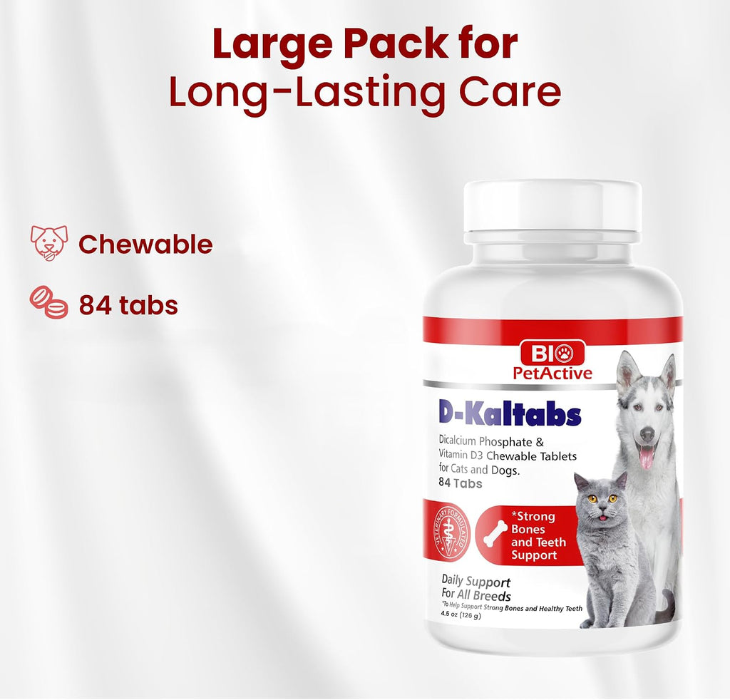 Bio PetActive D-Kaltabs Calcio y Fósforo para Perros y Gatos con Vitamina D3 - 84 Comprimidos Masticables