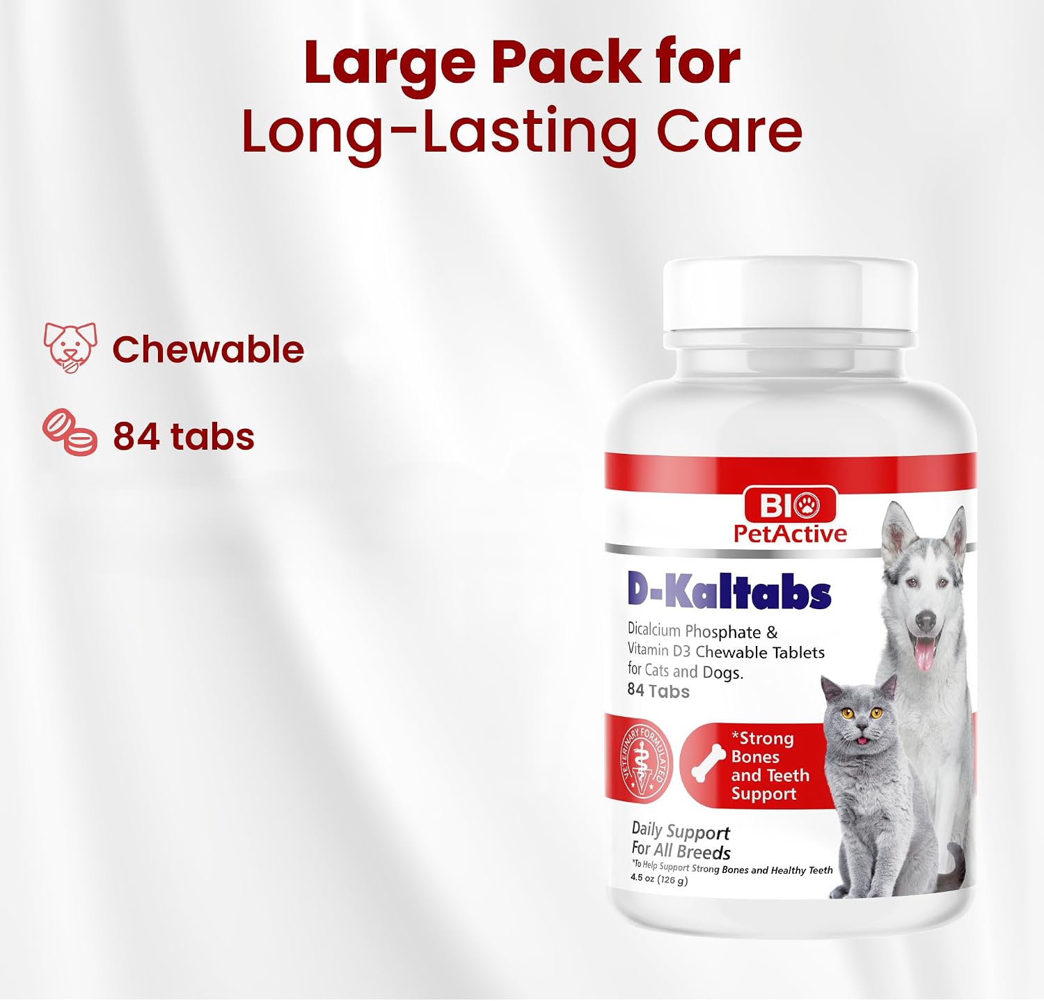 Bio PetActive D-Kaltabs Calcio y Fósforo para Perros y Gatos con Vitamina D3 - 84 Comprimidos Masticables