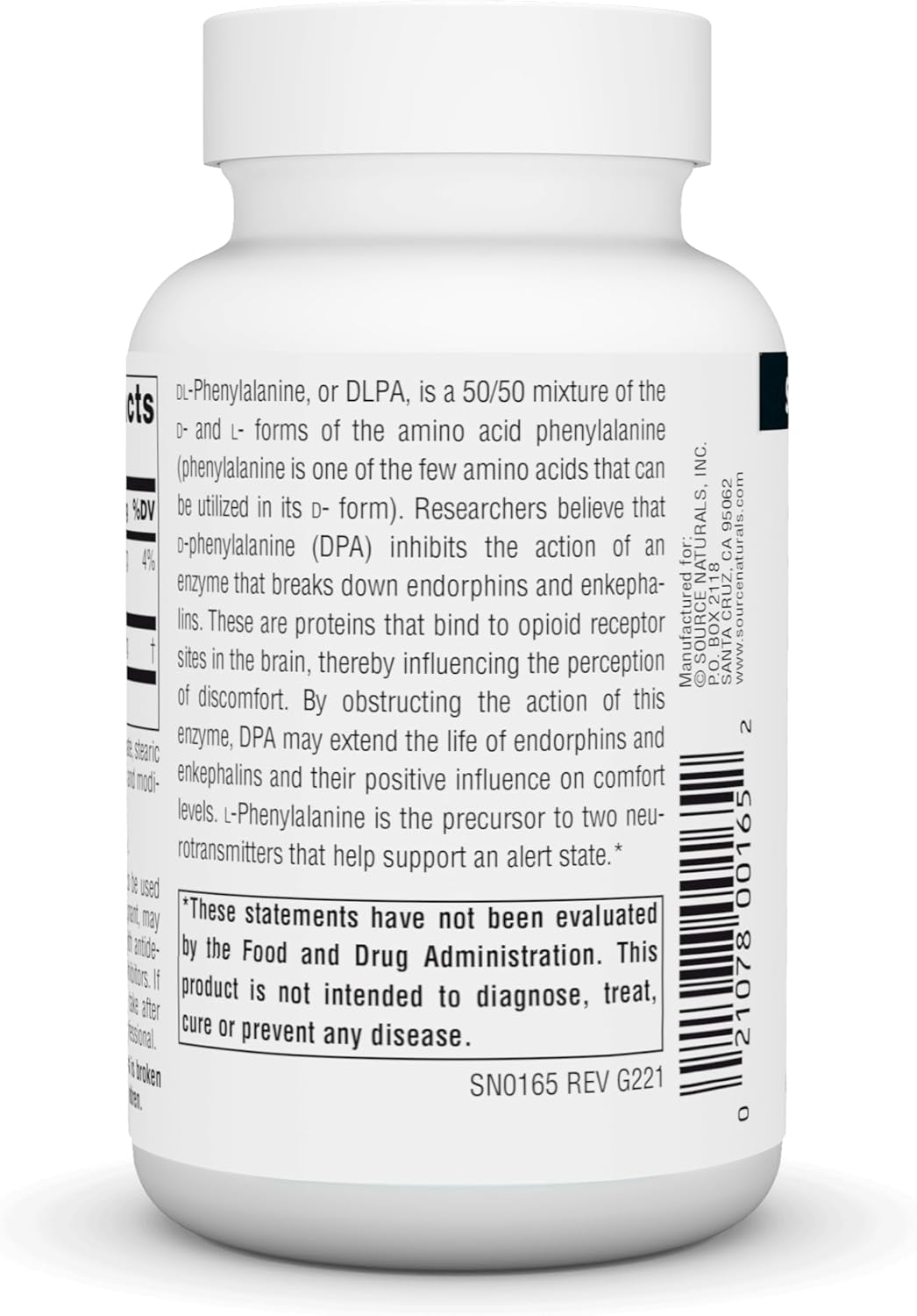 Source Naturals DLPA DL-Fenilalanina 750 mg, 60 Comprimidos