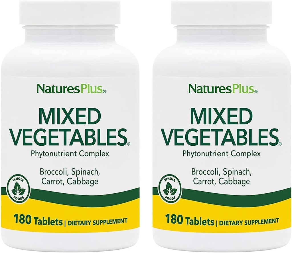 NaturesPlus Mixed Vegetables - 180 Comprimidos, Pack de 2 - con Brócoli, Espinacas, Zanahoria y Col - Sin Gluten - 120 Dosis