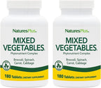 NaturesPlus Mixed Vegetables - 180 Comprimidos, Pack de 2 - con Brócoli, Espinacas, Zanahoria y Col - Sin Gluten - 120 Dosis