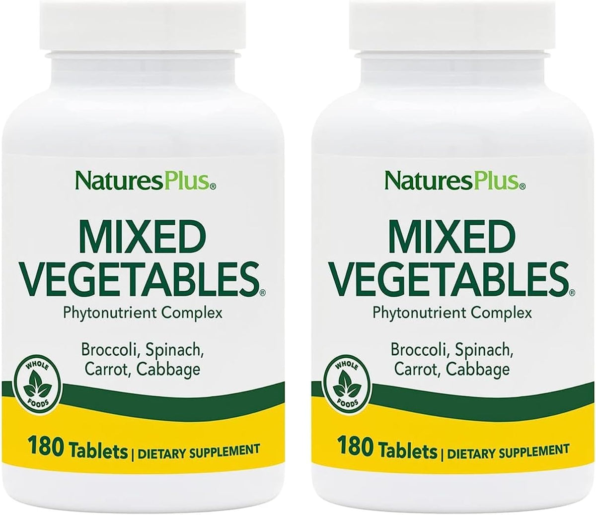 NaturesPlus Mixed Vegetables - 180 Comprimidos, Pack de 2 - con Brócoli, Espinacas, Zanahoria y Col - Sin Gluten - 120 Dosis – Image 1