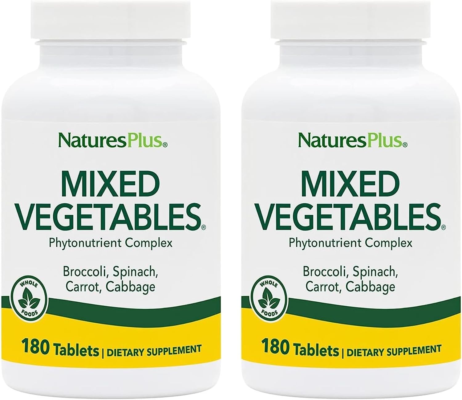 NaturesPlus Mixed Vegetables - 180 Comprimidos, Pack de 2 - con Brócoli, Espinacas, Zanahoria y Col - Sin Gluten - 120 Dosis